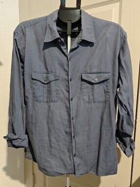 J.Crew Men's Long-Sleeve Casual Shirt with Buttoned Pockets — Ash Blue Size L